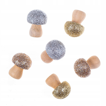 Drewniane Grzybki Z Brokatem, 6 Szt. Dpcraft