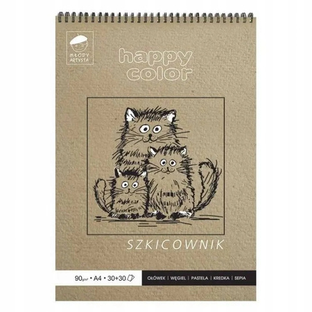 Szkicownik na spirali Młody Artysta, A4, 60 ark, 80/90g, Happy Color