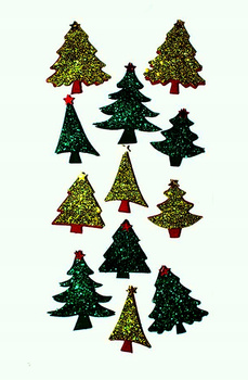 Naklejki Brokatowe 3D - Choinki, 12 Szt. Dpcraft