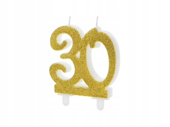 Świeczka Urodzinowa Liczba 30, Złoty 7.5Cm Partydeco