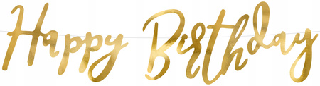 Baner Happy Birthday, Złoty, 16.5x62cm Partydeco