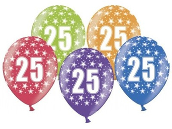 Balony 30cm, 25th Birthday, Metallic Mix Partydeco