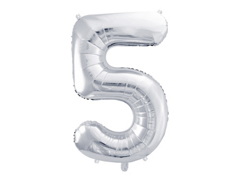 Balon Foliowy Cyfra "5", 86Cm, Srebrny Partydeco