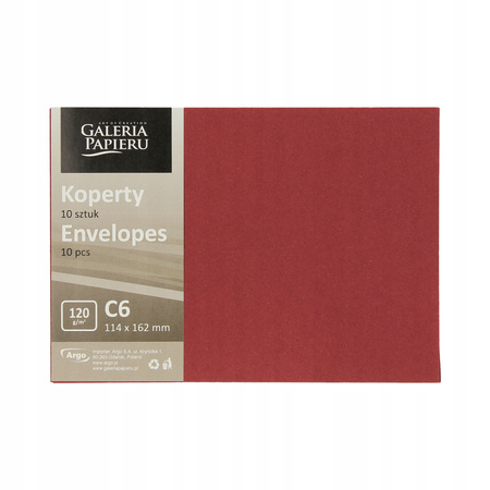 Koperta C6 Gład.Bordo 120g 10szt Galeria Papieru