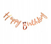 Baner Happy Birthday, Różowe Złoto, 16,5x62cm Partydeco