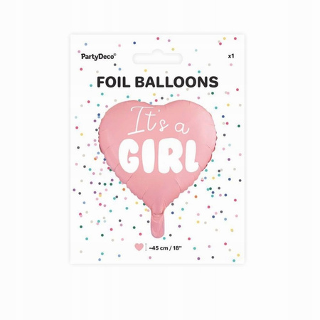 Balon Foliowy Serce - It'S A Girl, 45Cm, Jasny Różowy Partydeco