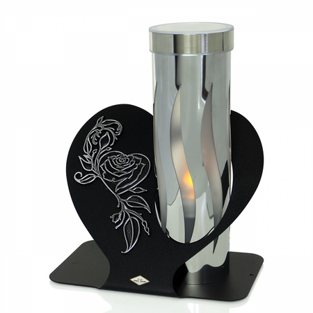 Znicz Solarny Metal Serce Inox  Róża (21 cm op. 3 szt) Znicz Polski