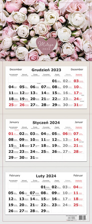 Kalendarz 2024 Trójdzielny 34x82,5 Kwiaty Interdruk