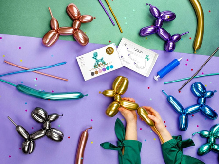 Balony Modeliny Glossy 130cm Z Pompką, Mix Partydeco