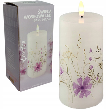 Kwiatowa Świeca Led Na Baterie (2xr6) 15,5cm ⌀7cm - Wosk Pink + Blue Cortina