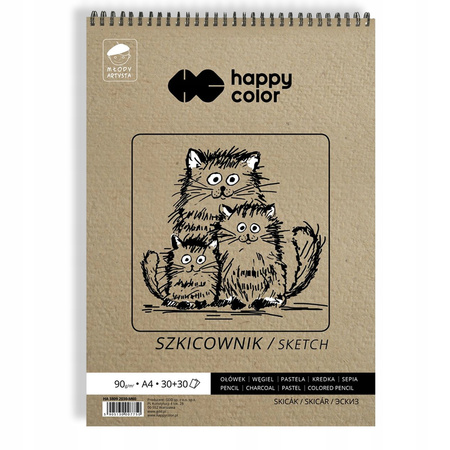 Szkicownik na spirali Młody Artysta, A4, 60 ark, 80/90g, Happy Color