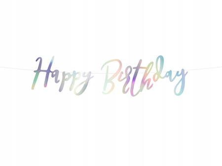 Baner Happy Birthday, Opalizujący, 16,5X62Cm Partydeco