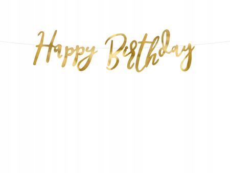Baner Happy Birthday, Złoty, 16.5x62cm Partydeco
