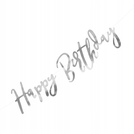 Baner Happy Birthday, Srebrny, 16,5x62cm Partydeco