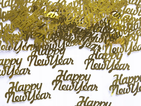 Konfetti Metalizowane Happy New Year W Kolorze Złotym, Partydeco