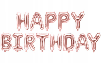 Balon Foliowy Happy Birthday, 340x35cm, Różowe Złoto Partydeco