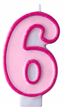 Świeczka Urodzinowa Cyferka 6, Różowy, 7cm Partydeco