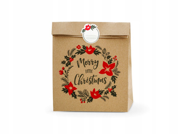 BN-Torebki Na Prezenty Merry Little Christmas, Kraft, 25X11X27Cm Partydeco