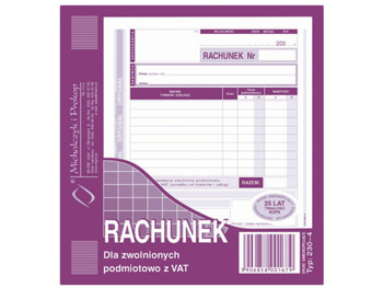 Druk Rachunek 2/3 A5 dla zwolniony z vat 230-4 Michalczyk