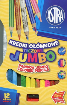 Kredki Ołówkowe Jumbo Trójkątne Tęczowe + Temperówka 12 Kolorów Astra