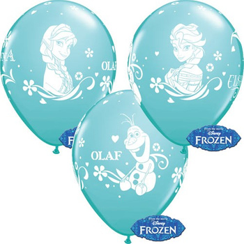 Balon Ql 12" Z Nadr. "Anna, Elsa & Olaf", Pastel Karaibski Błękit / 6 Godan