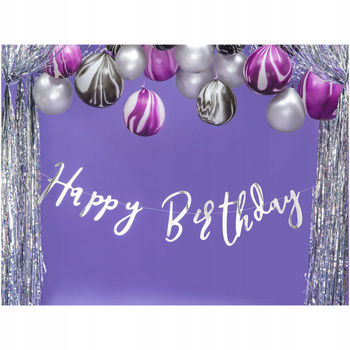 Baner Happy Birthday, Srebrny, 16,5x62cm Partydeco