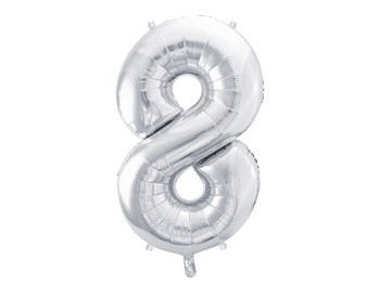 Balon Foliowy Cyfra 8, 86Cm, Srebrny Partydeco